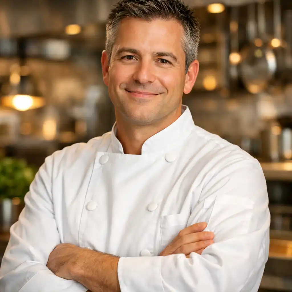 Executive chef at Club de la Fortuna in a white chef's coat